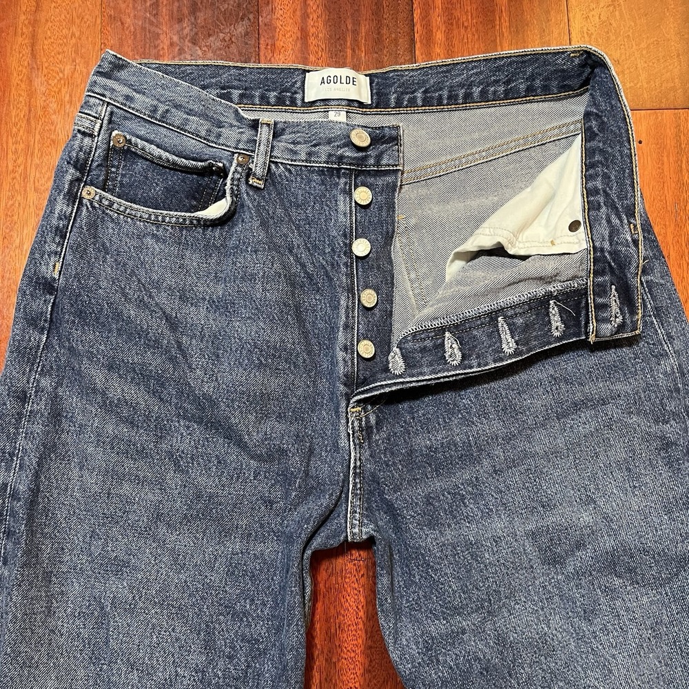 Agolde Jeans Womens 29x29 Dark Wash High Rise Straight Raw Hem Button Fly Grunge